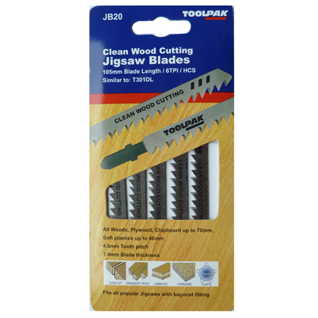 Jigsaw Blades 105mm 6tpi Clean Cut Wood Pack of 5 Toolpak